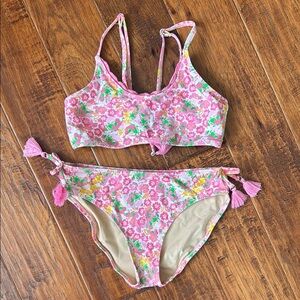 Shade Critters Fresh Floral Pink Crochet Trim Tie Back Bikini, size 8